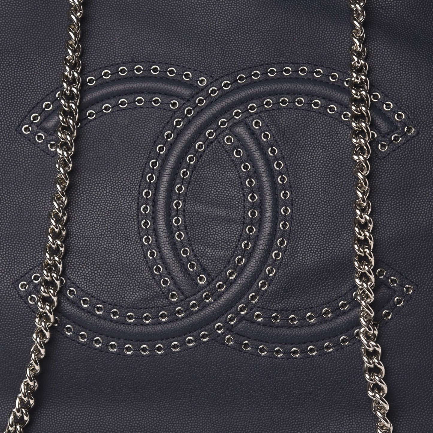 Grained Calfskin Large Coco Eyelets Shopping Tote Navy