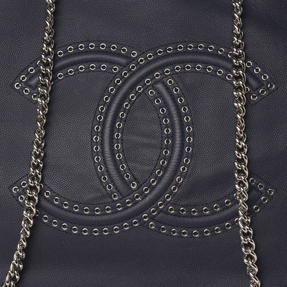 Chanel Grained Calfskin Large Coco Eyelets Shopping Tote Navy 11 of 16