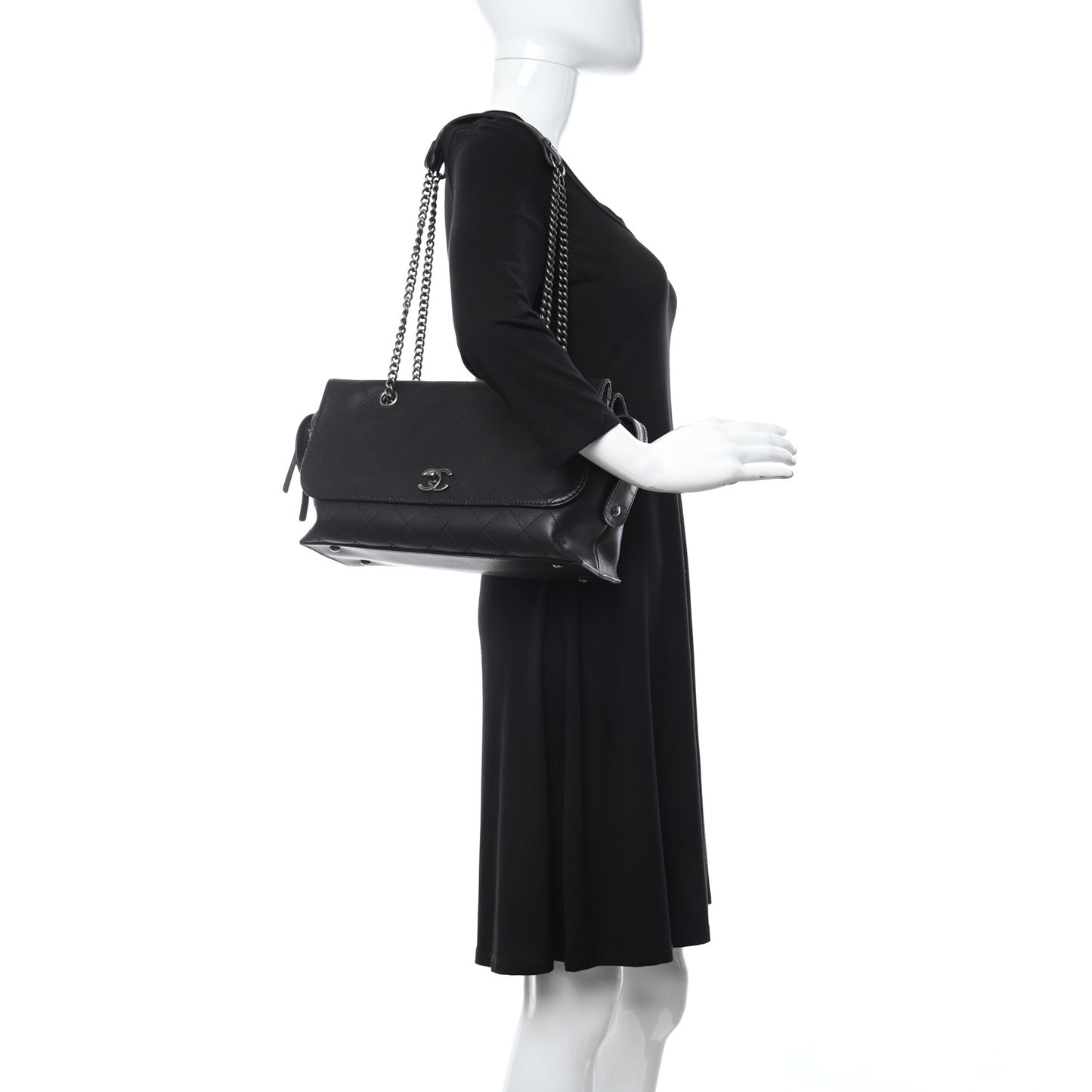 Calfskin Stitched Paris In Rome Shoulder Bag Black