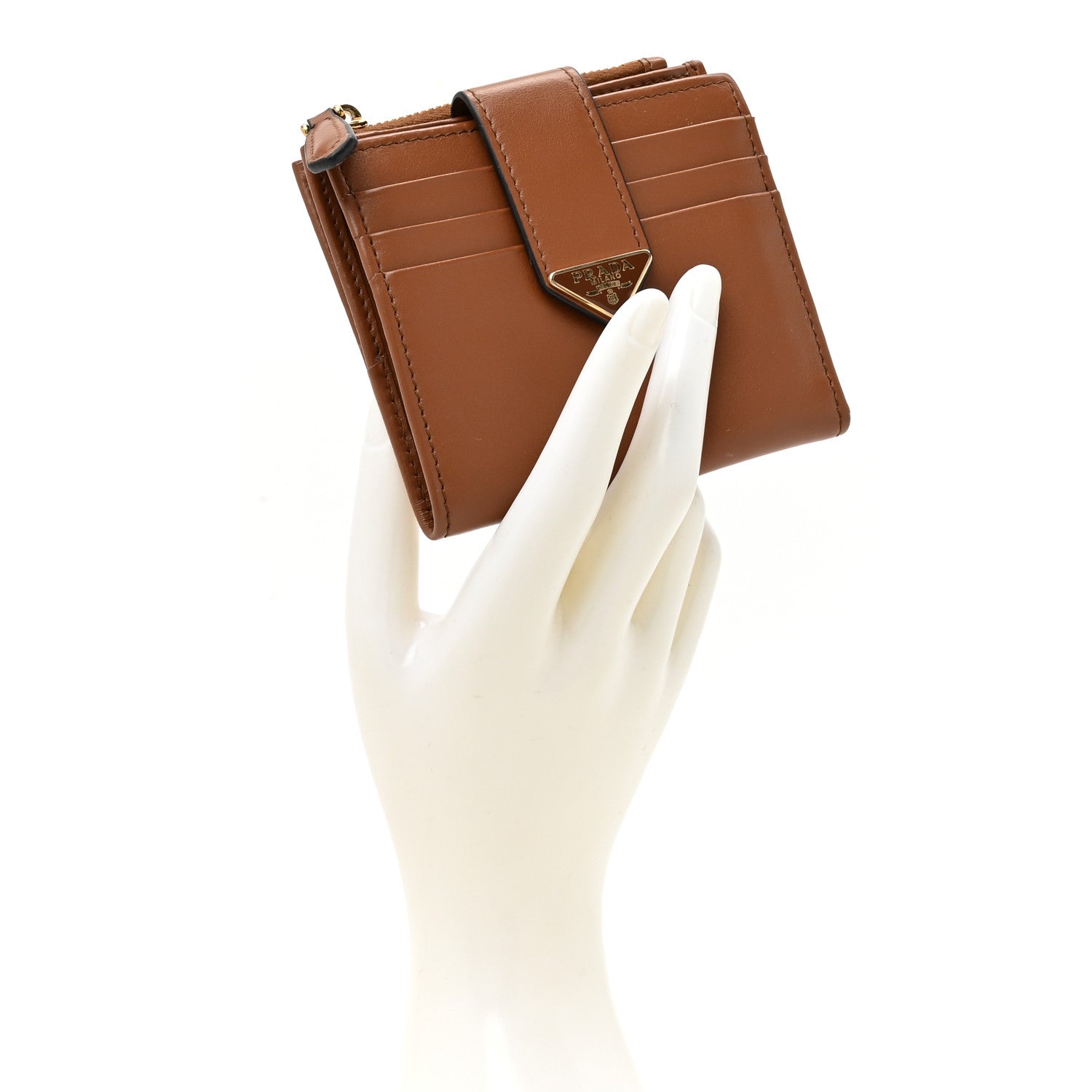 Prada Calfskin Small Triangle Wallet Cognac 2 of 10