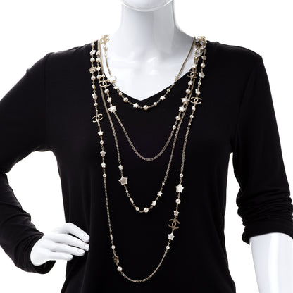 Chanel Metal Resin Pearl Star CC Multi Strand Necklace Gold 2 of 6