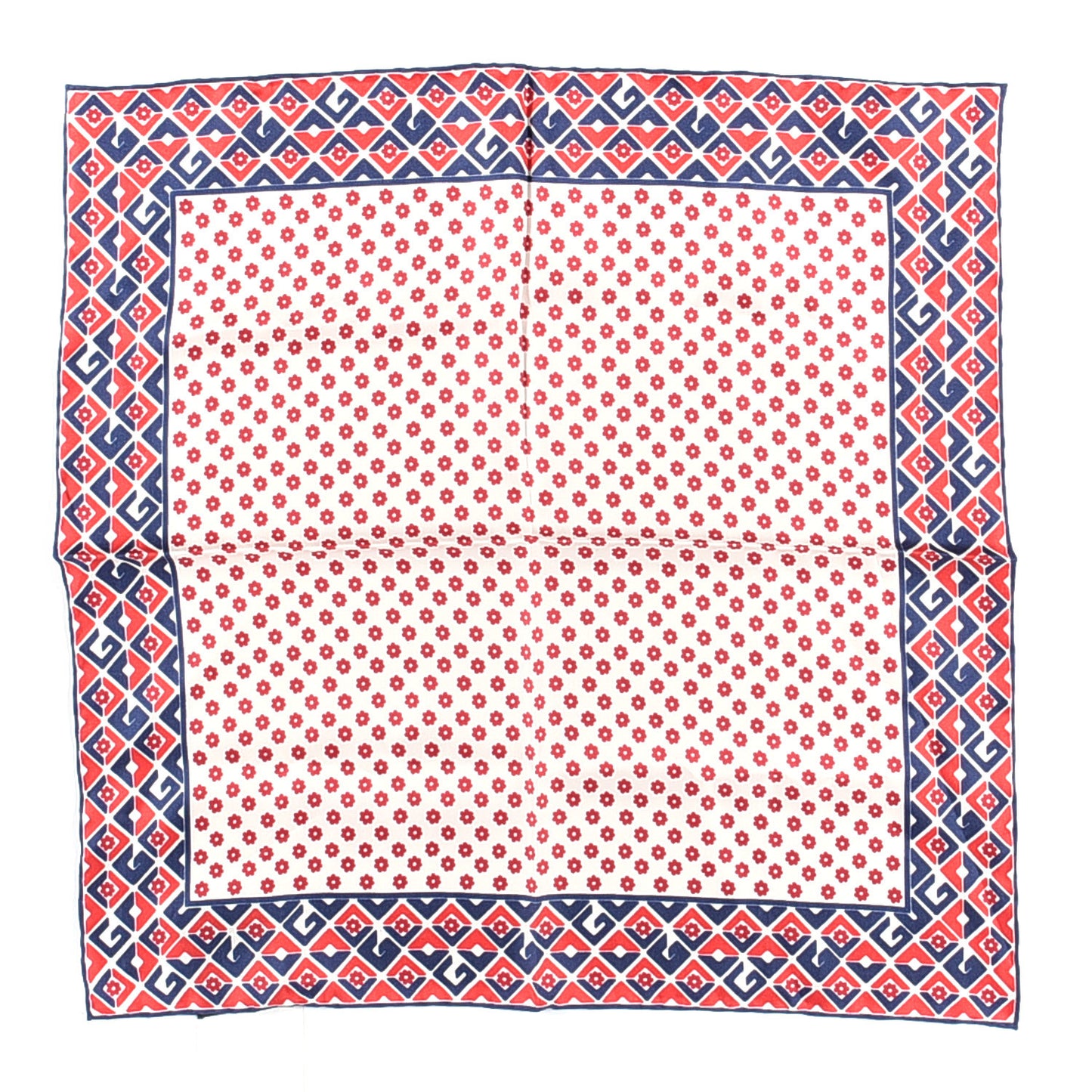 Silk Twill Plainmetric Square Scarf Ivory Blue
