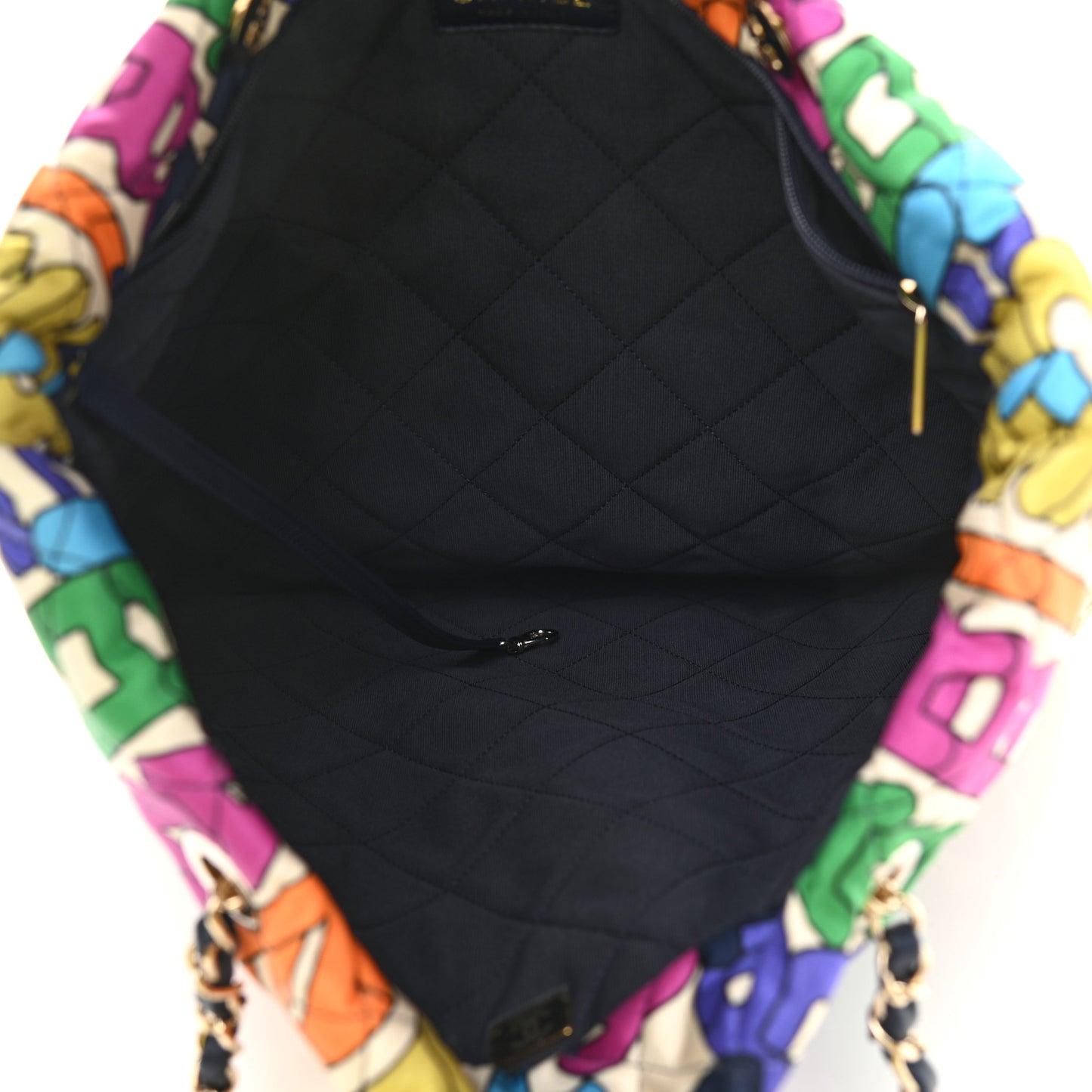 Printed Fabric Quilted Logo Large Shopping Tote Multicolor