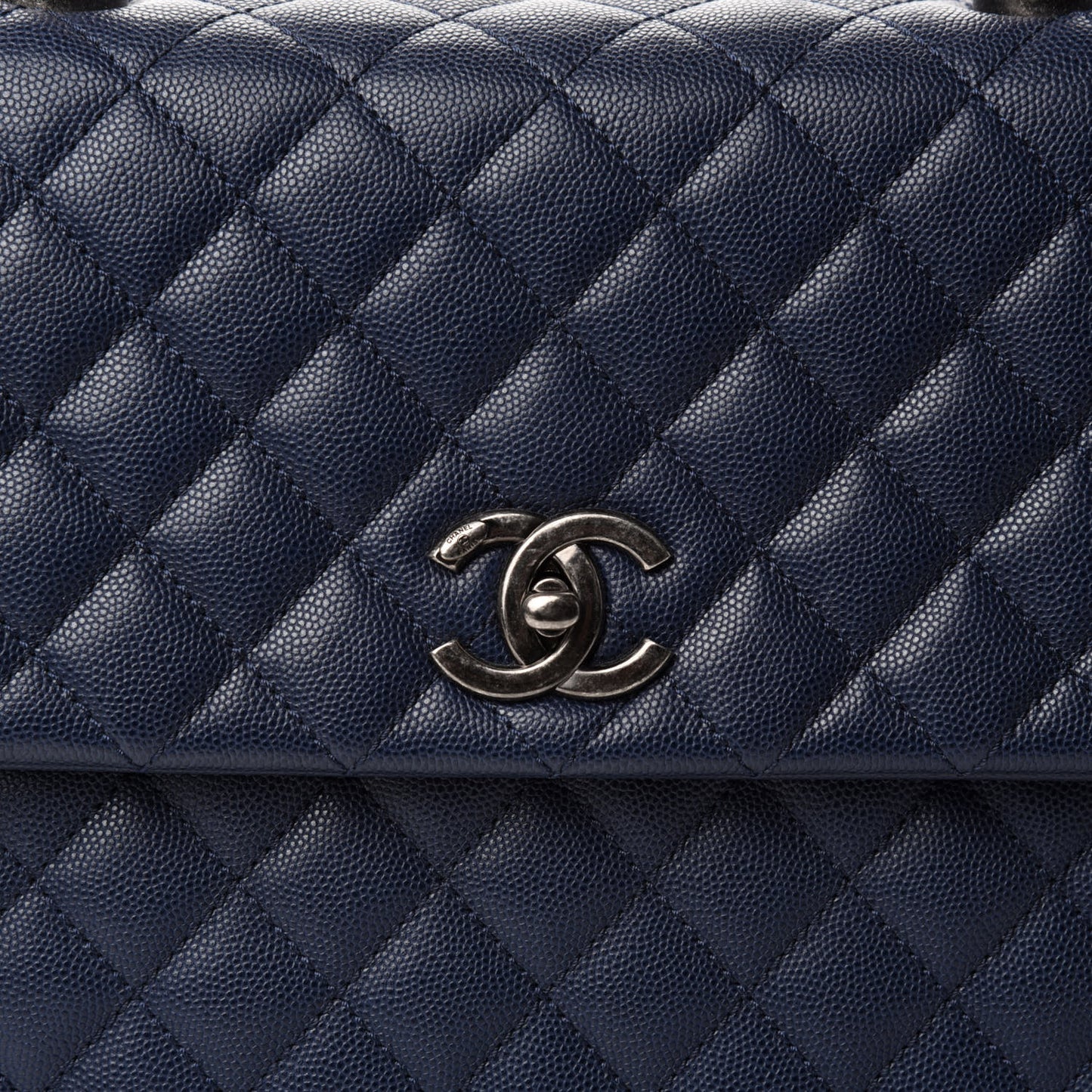 Caviar Lizard Quilted Medium Coco Handle Flap Navy