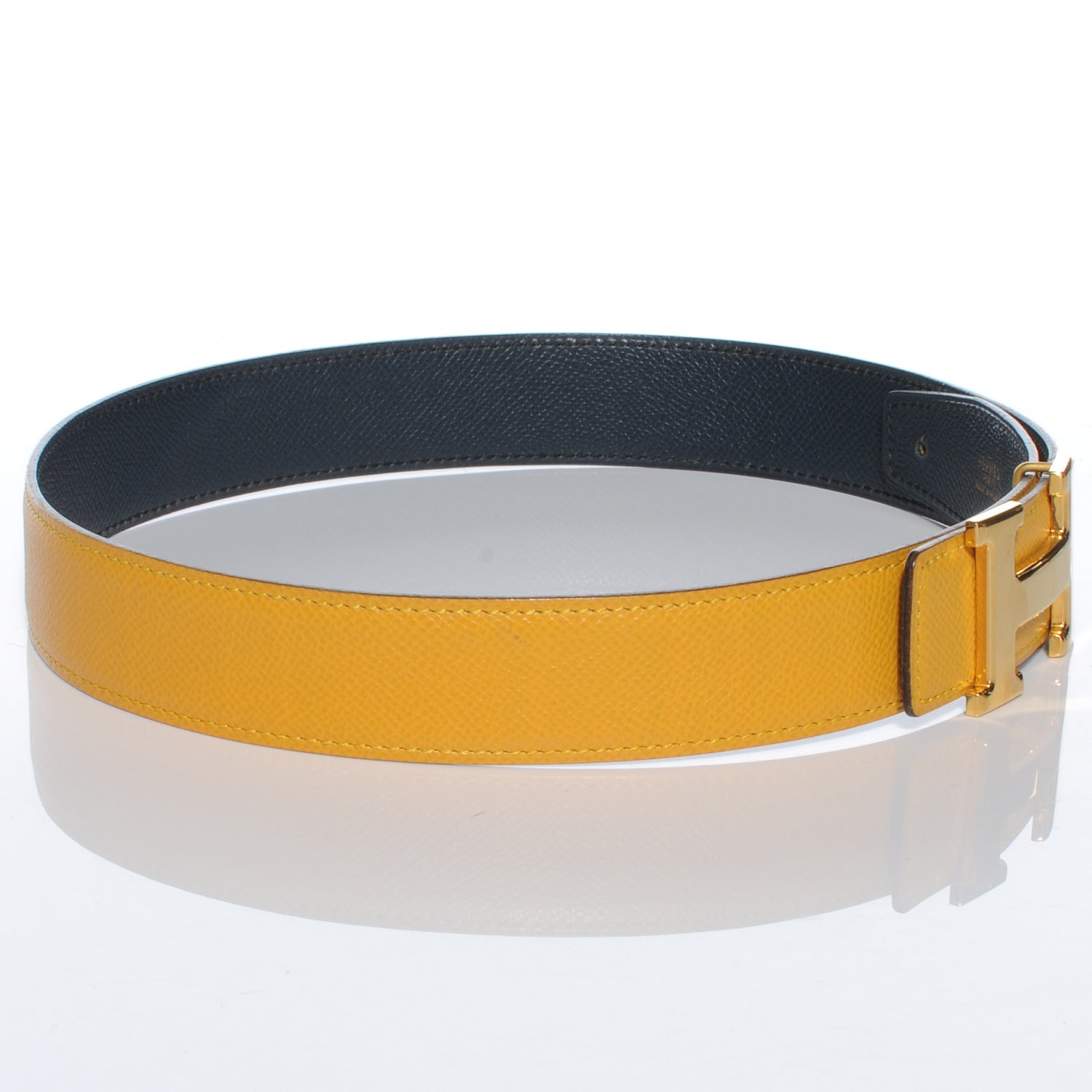 Hermes Courchevel Reversible Constance 32mm H Belt Jaune and Indigo 70 3 of 6