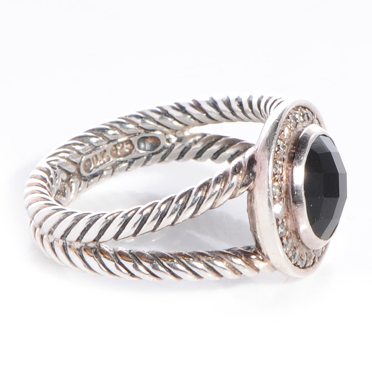 Sterling Silver Diamond Black Onyx 8mm Petite Cerise Ring 53 6.5