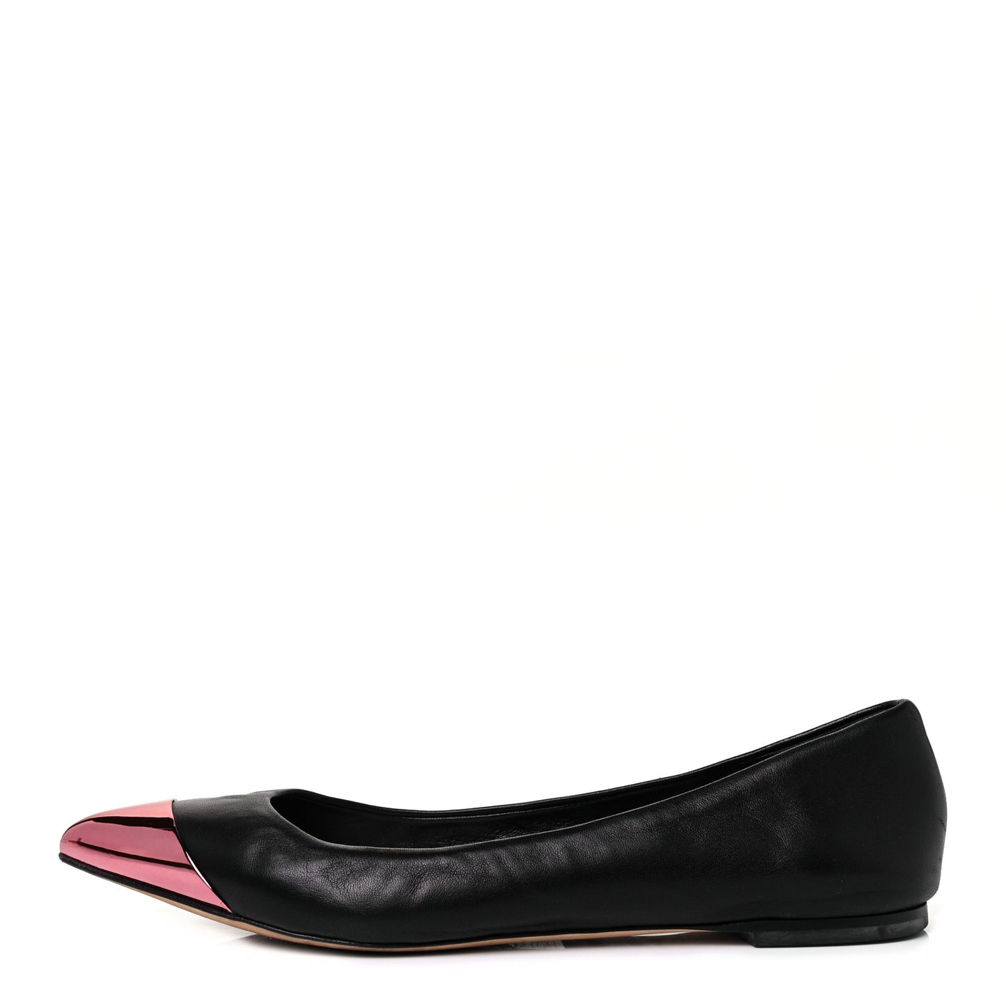 Calfskin Pointed Toe Flats 38.5 Black Pink