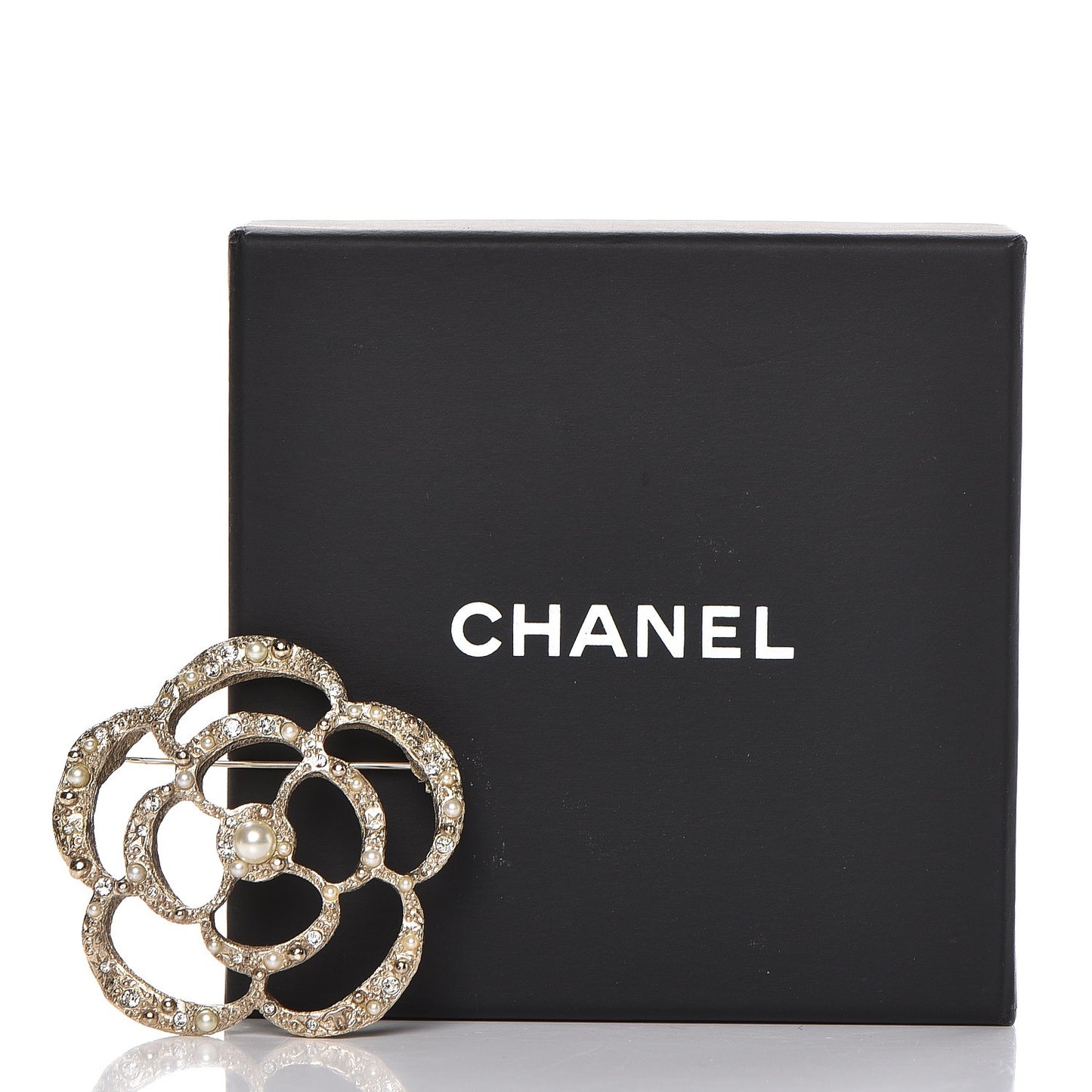 Pearl Crystal CC Camellia Brooch Light Gold