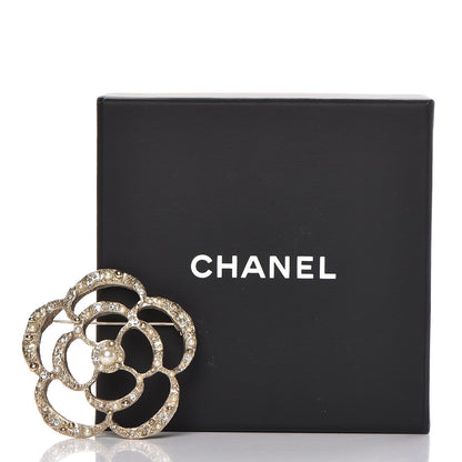 Chanel Pearl Crystal CC Camellia Brooch Light Gold 5 of 5