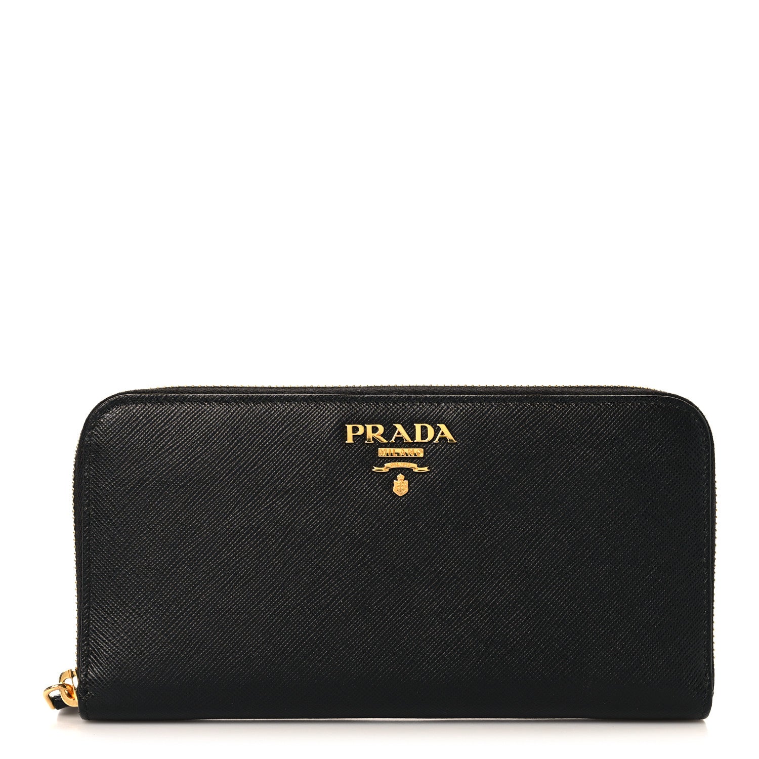 Prada Saffiano Metal Zip Around Wallet Black 1 of 7