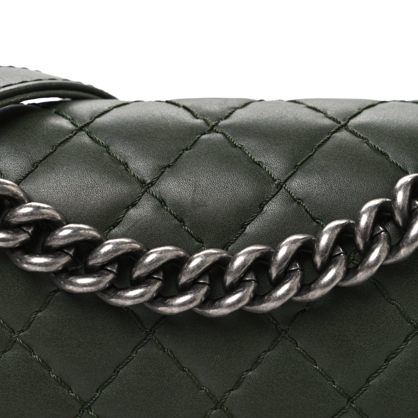 Calfskin Quilted Double Stitch Medium Boy Flap Green