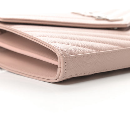 Saint Laurent Grain De Poudre Matelasse Chevron Monogram Chain Wallet Pale Pink 9 of 10