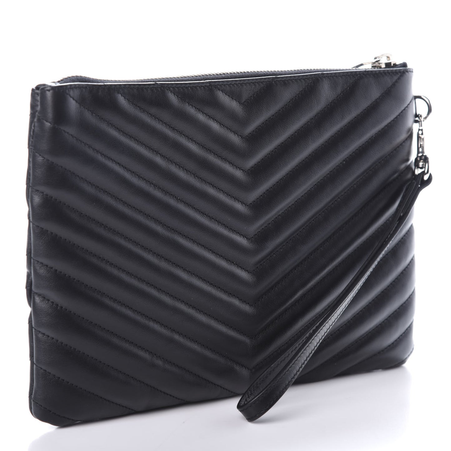 Calfskin Matelasse Chevron Monogram A5 Wristlet Black