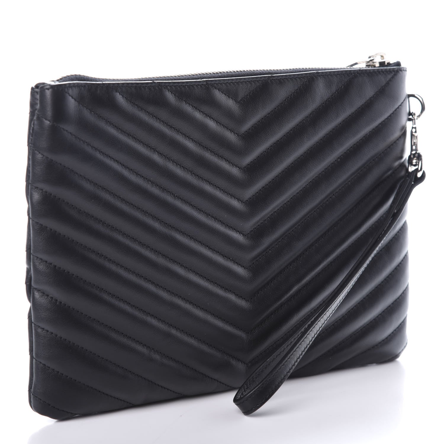 Saint Laurent Calfskin Matelasse Chevron Monogram A5 Wristlet Black 3 of 7
