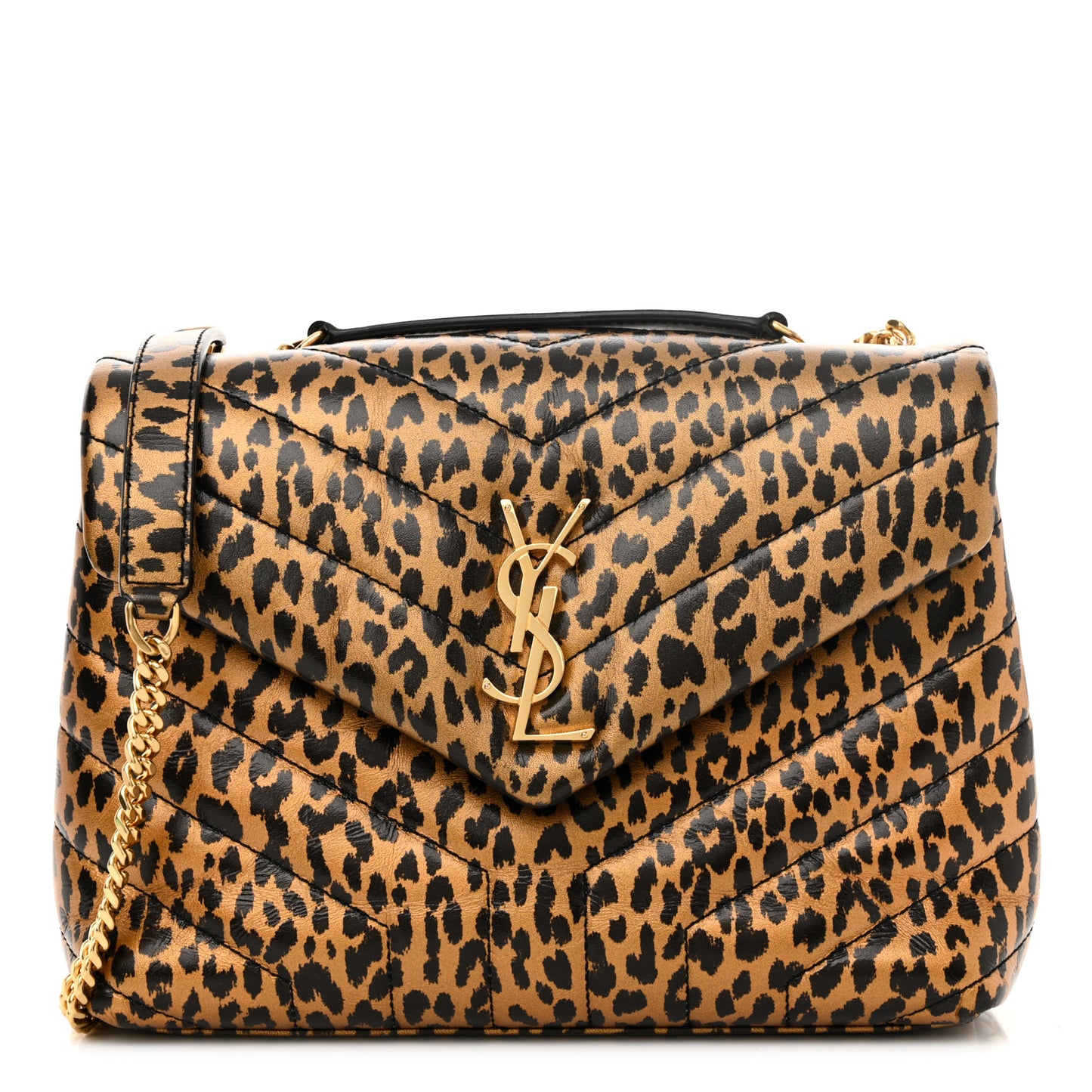 Calfskin Y Quilted Monogram Small Loulou Chain Satchel Leopard