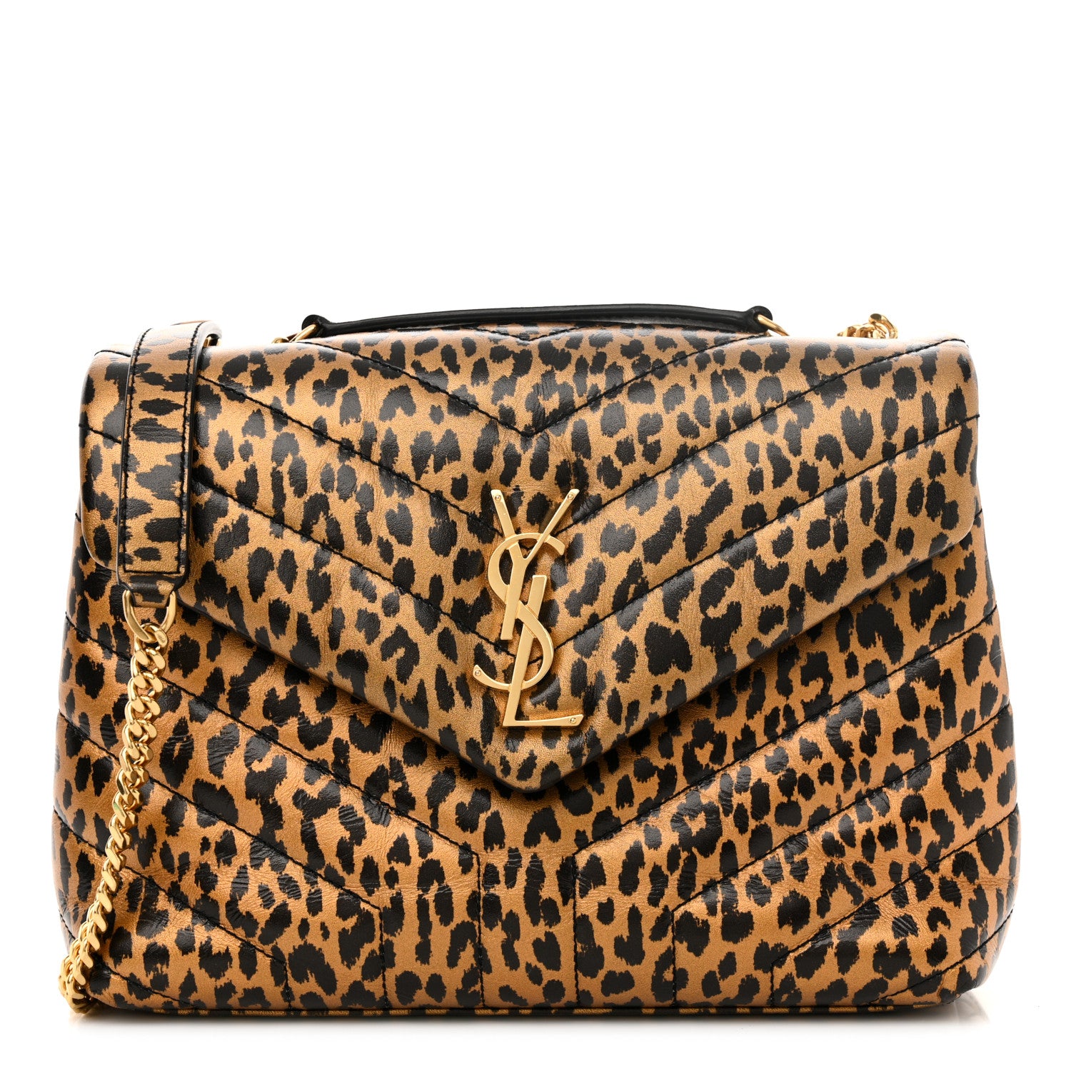 Saint Laurent Calfskin Y Quilted Monogram Small Loulou Chain Satchel Leopard 1 of 14