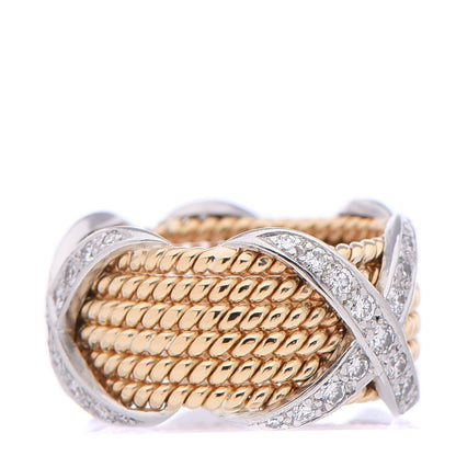 Tiffany 18K Yellow White Gold Diamond Schlumberger Rope Six Row X Ring 50 5.25 3 of 4