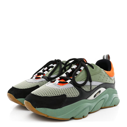 Christian Dior Technical Mesh Calfskin Mens B22 Sneakers 42 Olive Green Orange Black 4 of 10