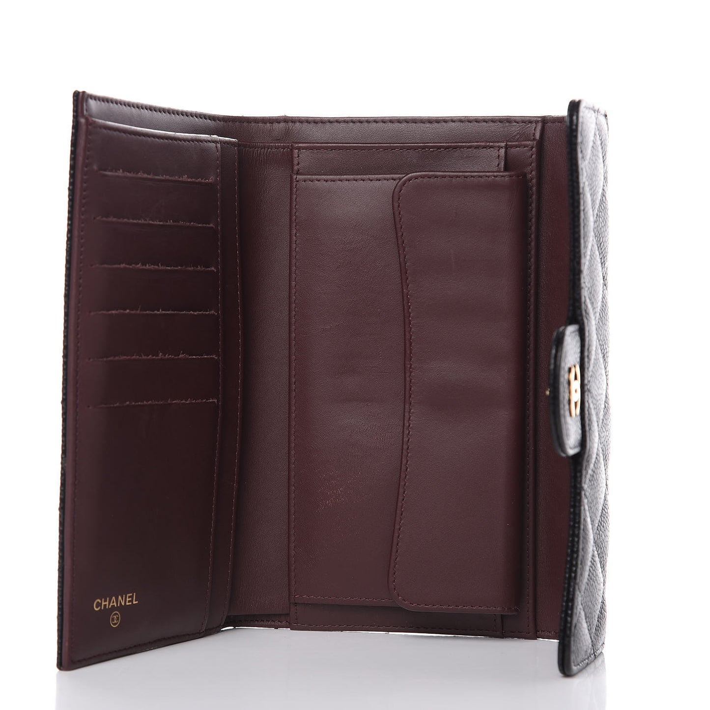 Caviar Quilted Long Flap Wallet Black