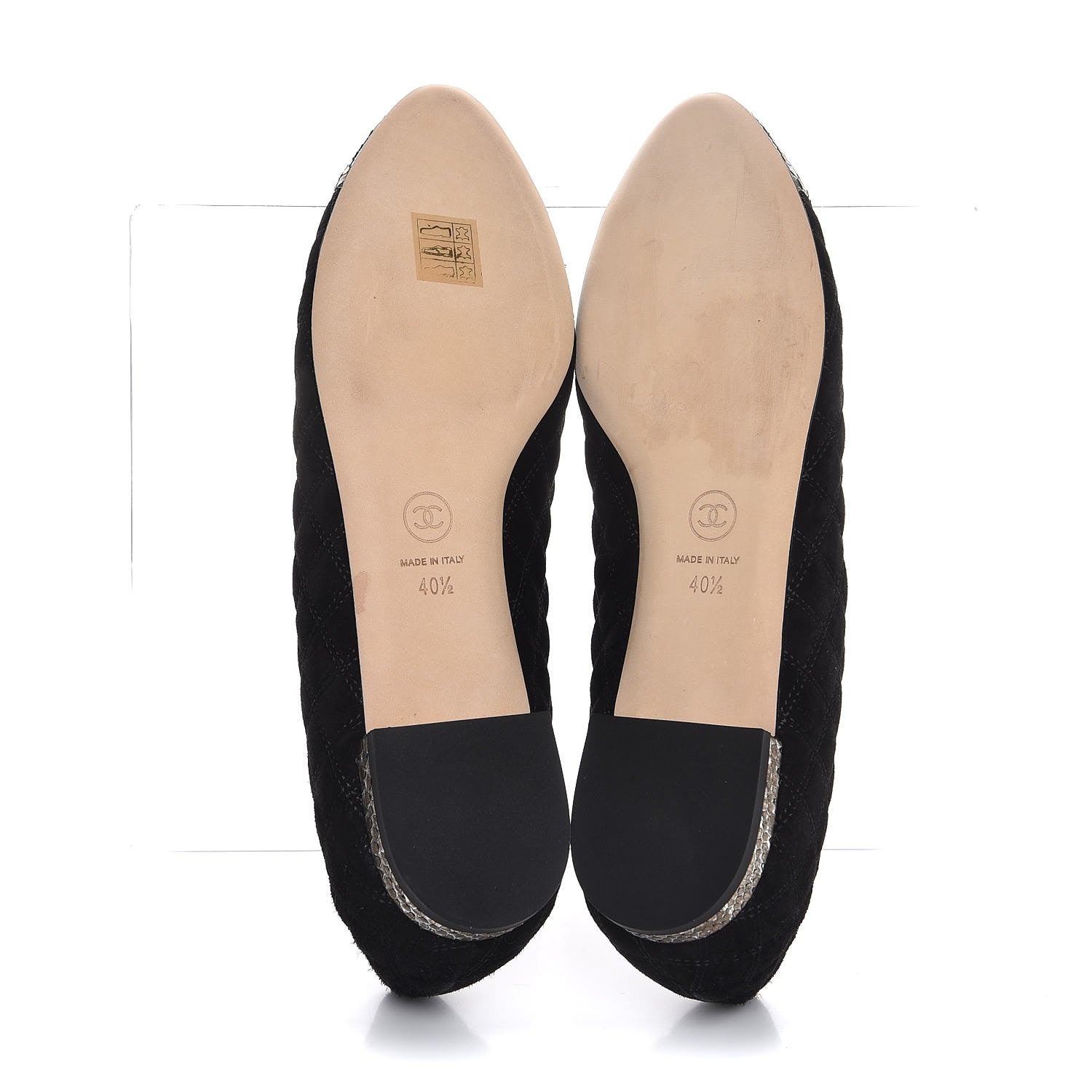 Chanel Suede Python Quilted CC Cap Toe Ballerina Flats 40.5 Black Gold 5 of 9
