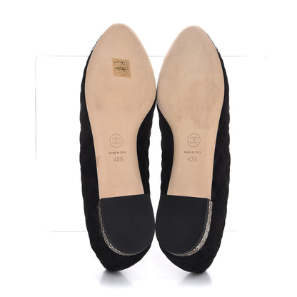 Chanel Suede Python Quilted CC Cap Toe Ballerina Flats 40.5 Black Gold 5 of 9