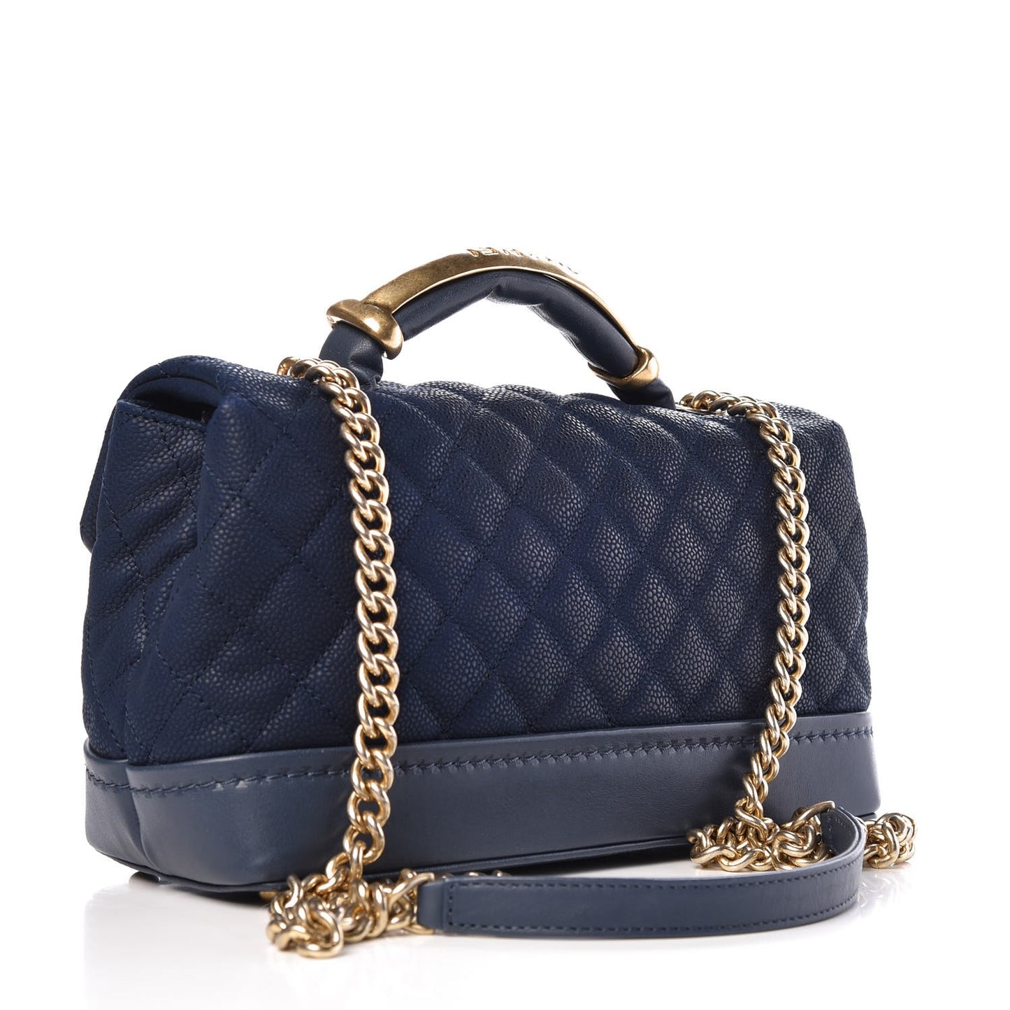Iridescent Grained Calfskin Globe Trotter Medium Flap Navy Blue