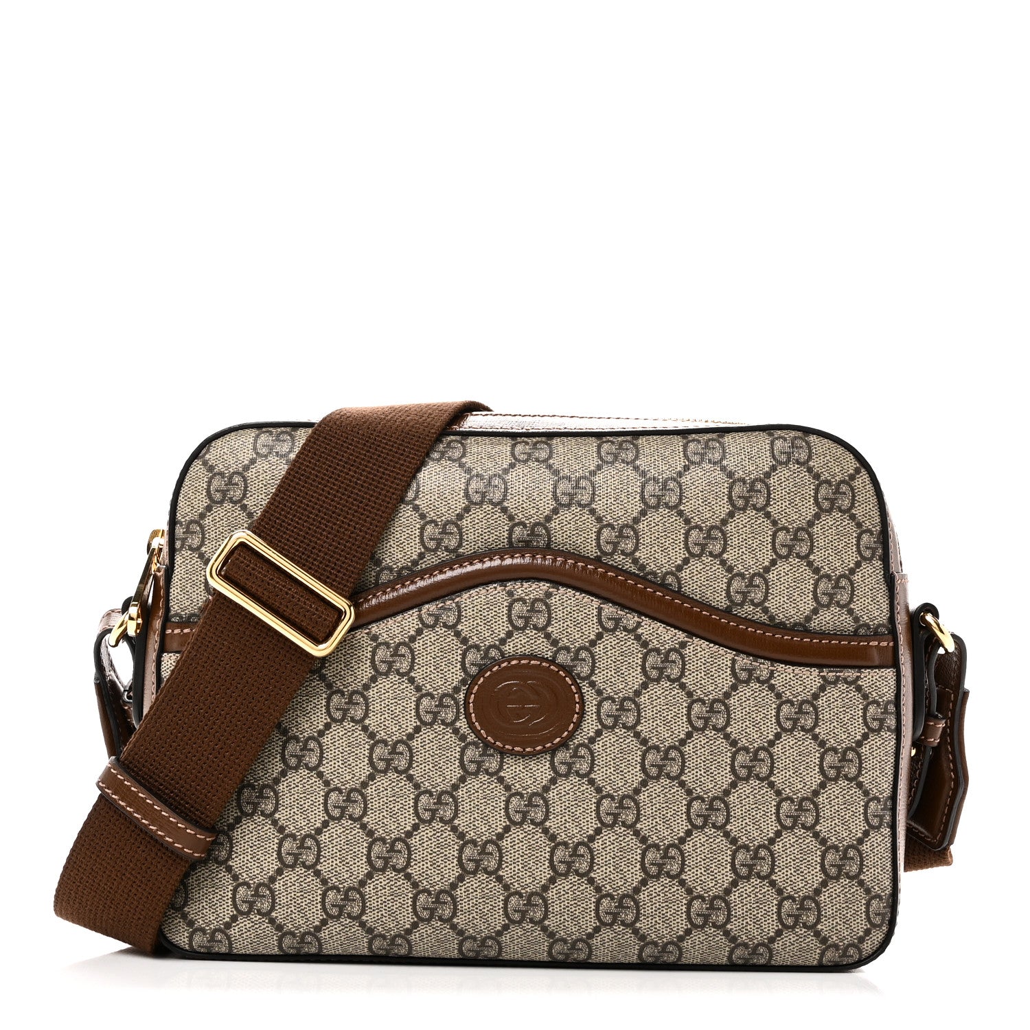 Gucci GG Supreme Monogram Azalea Calfskin Retro Interlocking G Messenger Shoulder Bag Beige Ebony Brown Sugar 1 of 10