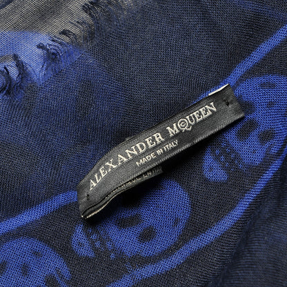 Alexander McQueen Modal Cashmere Skull Scarf Navy Royal Blue 6 of 6