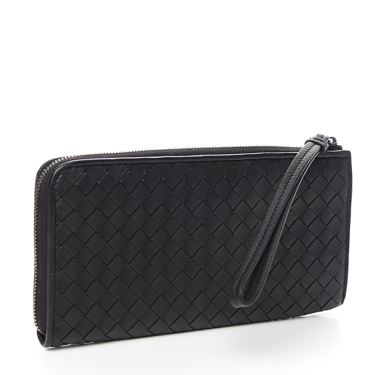 Nappa Intrecciato Half Zip Around Wallet Black