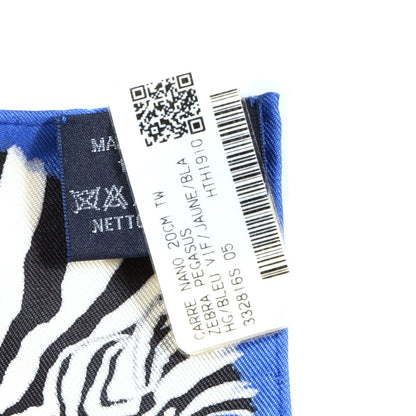 Hermes Silk Zebra Pegasus Nano Scarf 20 Bleu Vif Jaune White 3 of 3