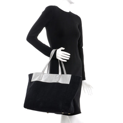 Saint Laurent Metallic Calfskin Large Reversible Shopper Tote Bag Black Silver 2 of 8