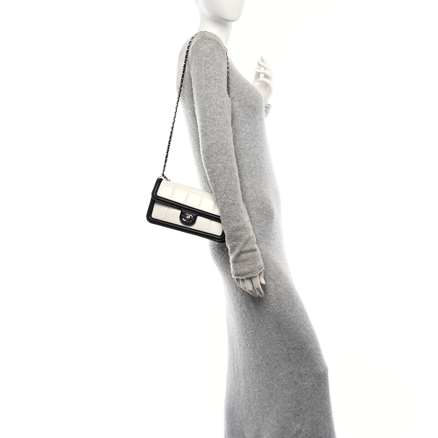 Chanel Lambskin Calfskin Small Chocolate Bar Flap Bag White Black 2 of 10