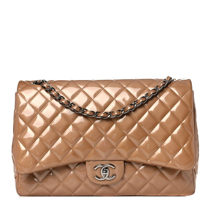 Chanel Patent Calfskin Quilted Maxi Double Flap Dark Beige 1 of 14