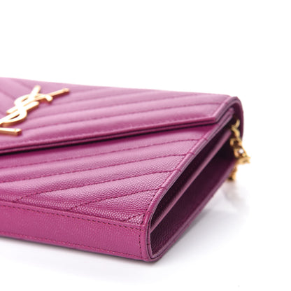 Saint Laurent Grain De Poudre Matelasse Chevron Monogram Chain Wallet Dark Grape 6 of 9