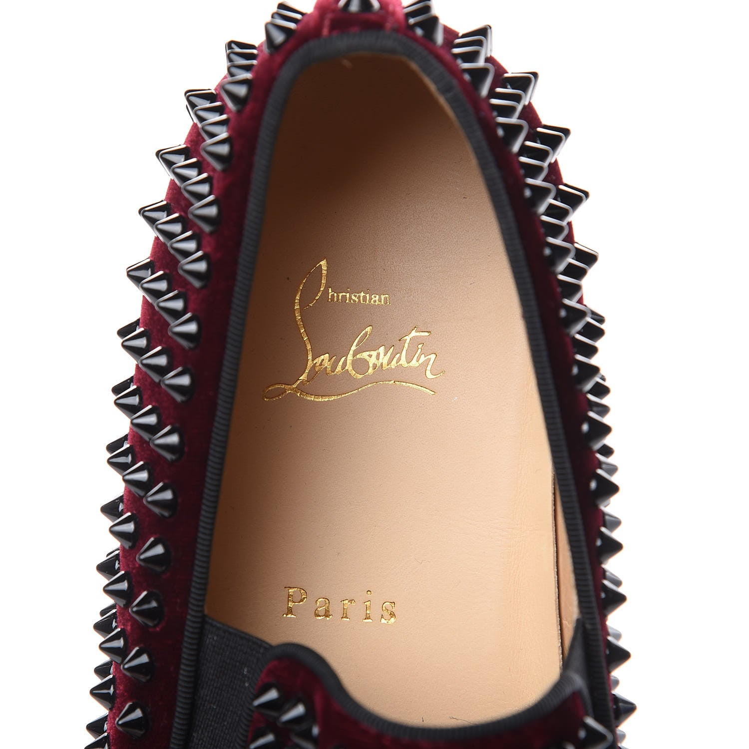 Christian Louboutin Mens Velvet Spikes Roller Boat Flats 40 Rouge Imperial Black 6 of 10