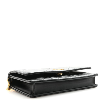 Christian Dior Lambskin Crystal Macrocannage Caro Pouch With Chain Black 3 of 9