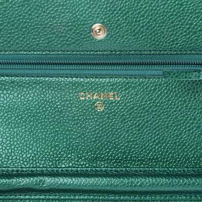 Chanel Metallic Caviar Quilted Wallet On Chain WOC Green 6 of 12