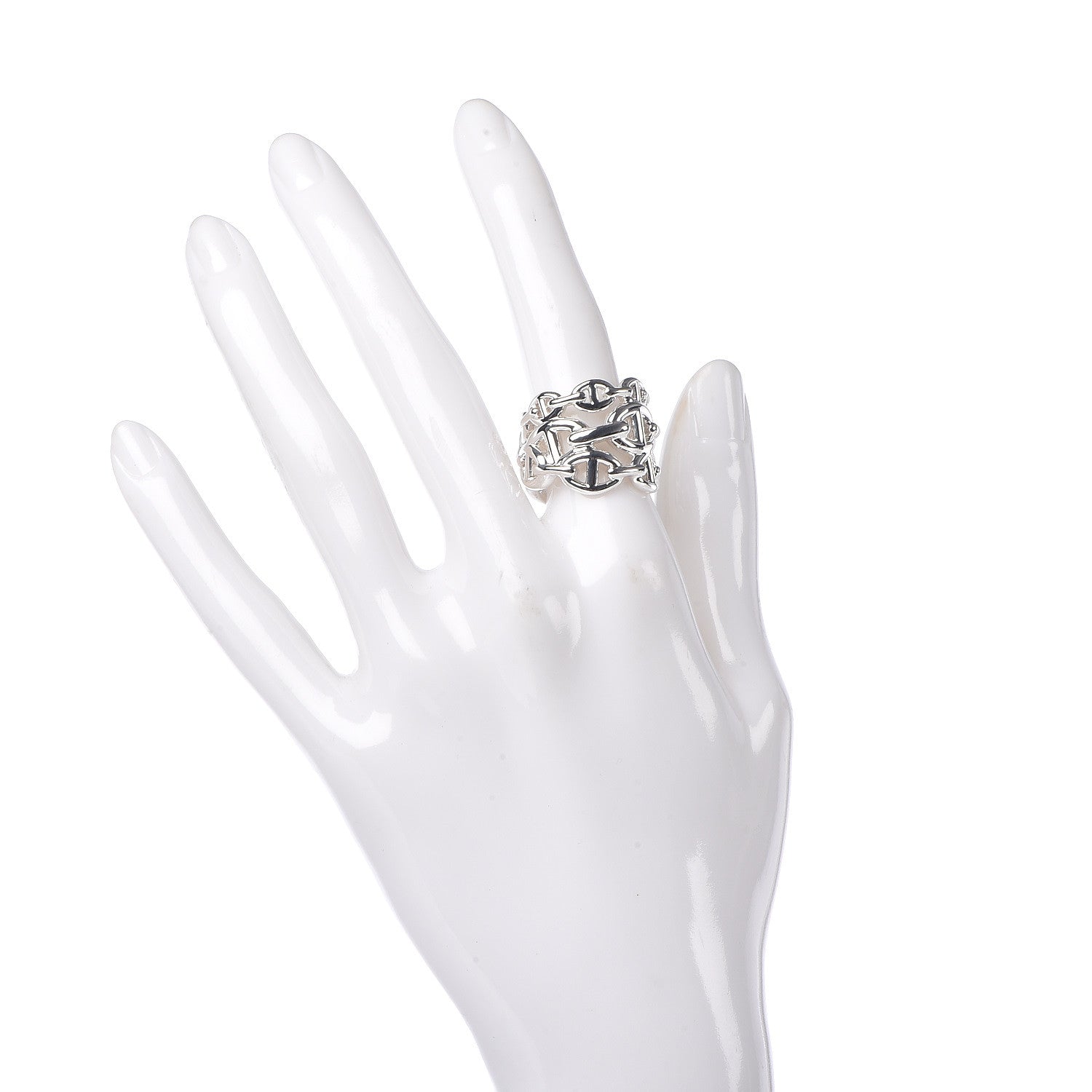 Hermes Sterling Silver GM Chaine d'Ancre Enchainee Band Ring 54 6.75 2 of 5