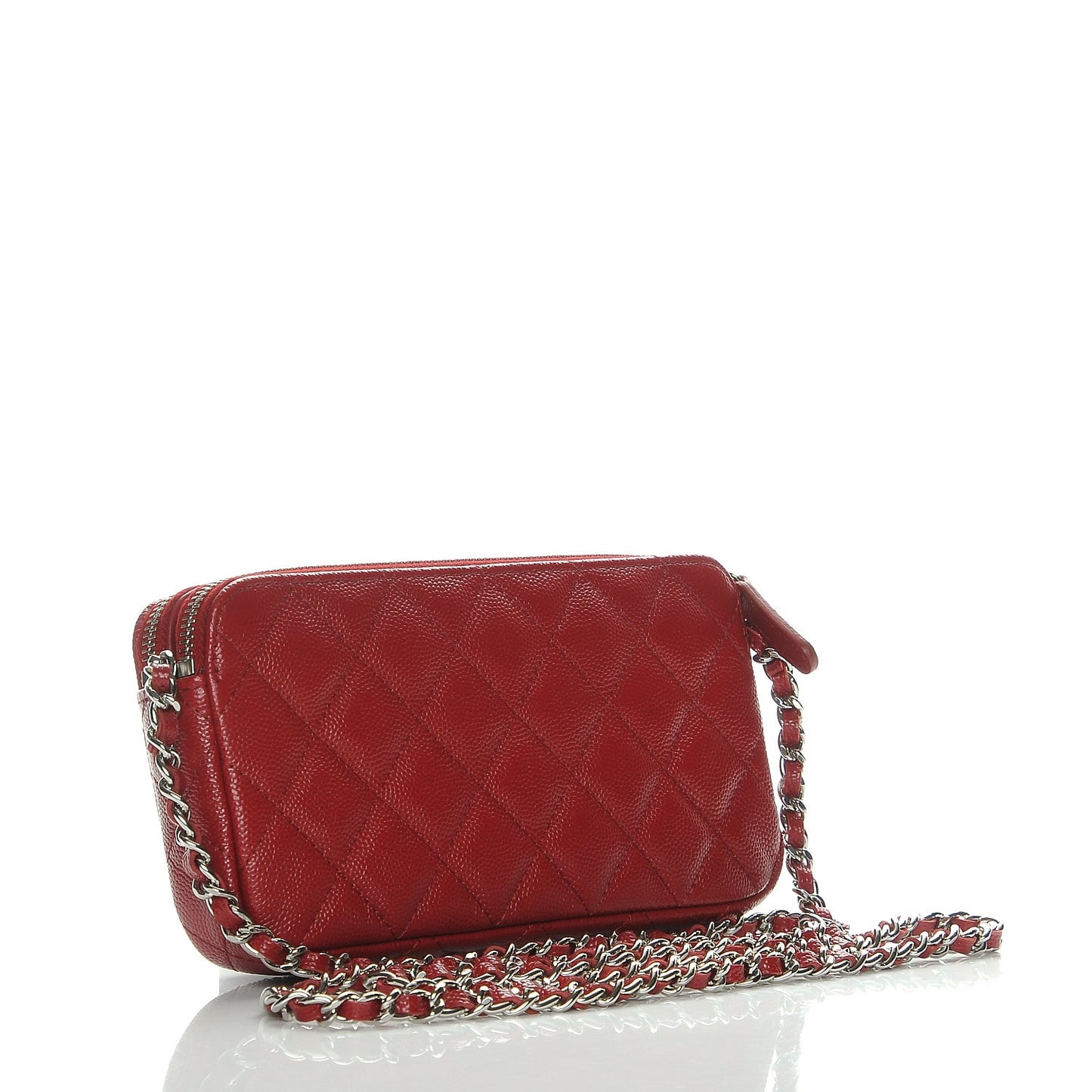 Caviar Quilted Small Clutch With Chain Red