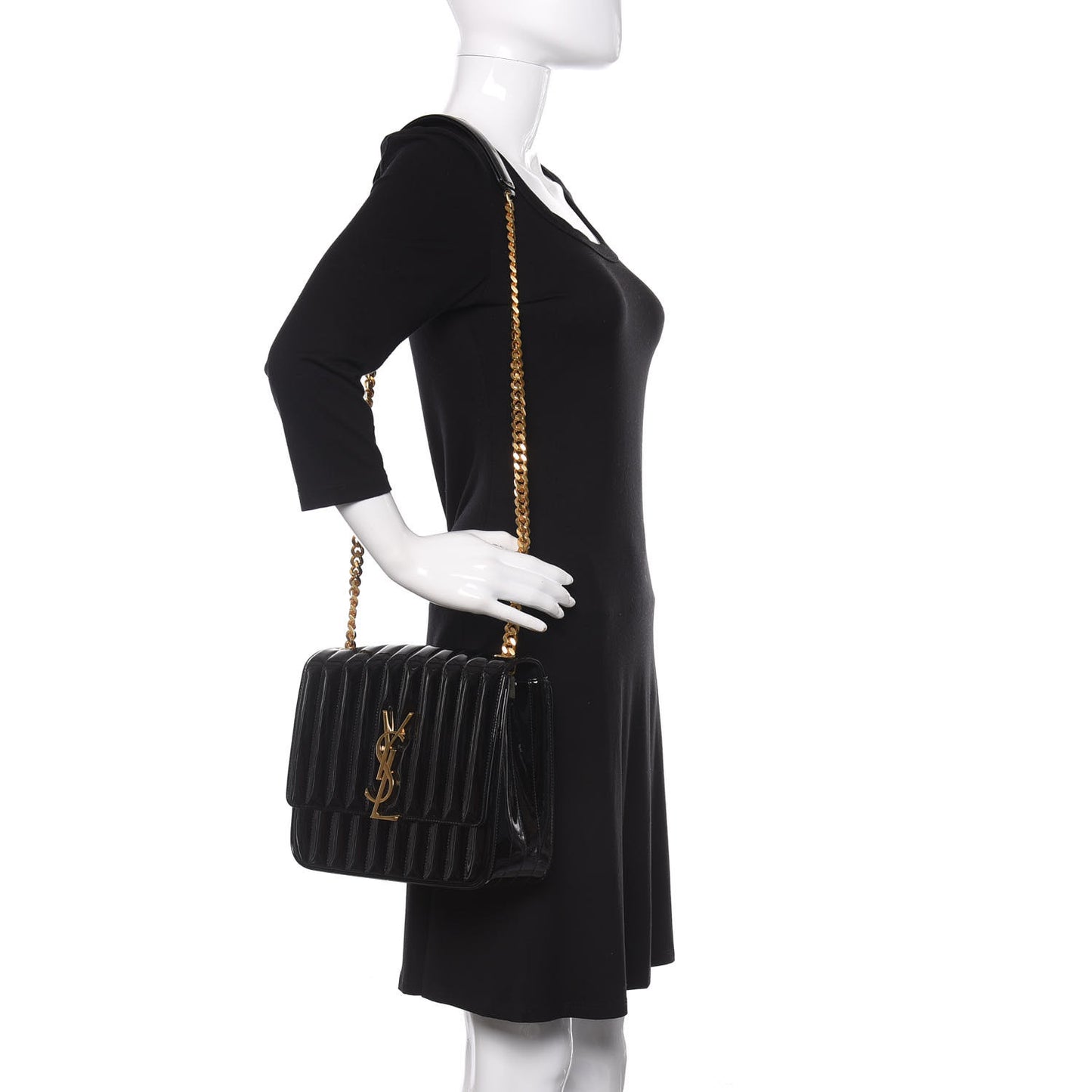 Patent Matelasse Monogram Large Vicky Chain Bag Black