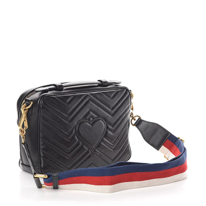 Gucci Calfskin Matelasse Sylvie Web Small GG Marmont Top Handle Shoulder Bag Black 3 of 10