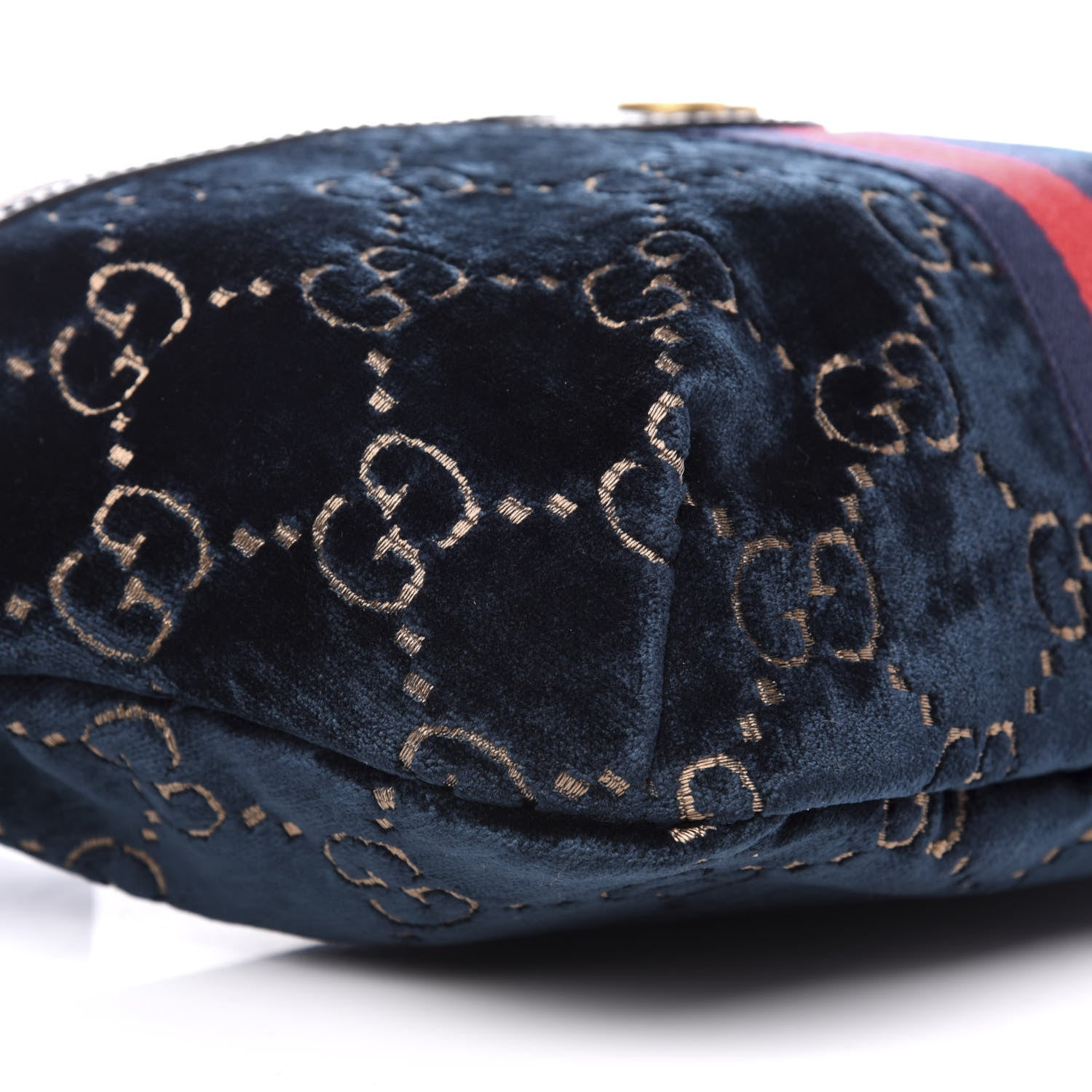 Gucci Velvet GG Monogram Web Belt Bag Blue Beige 7 of 9
