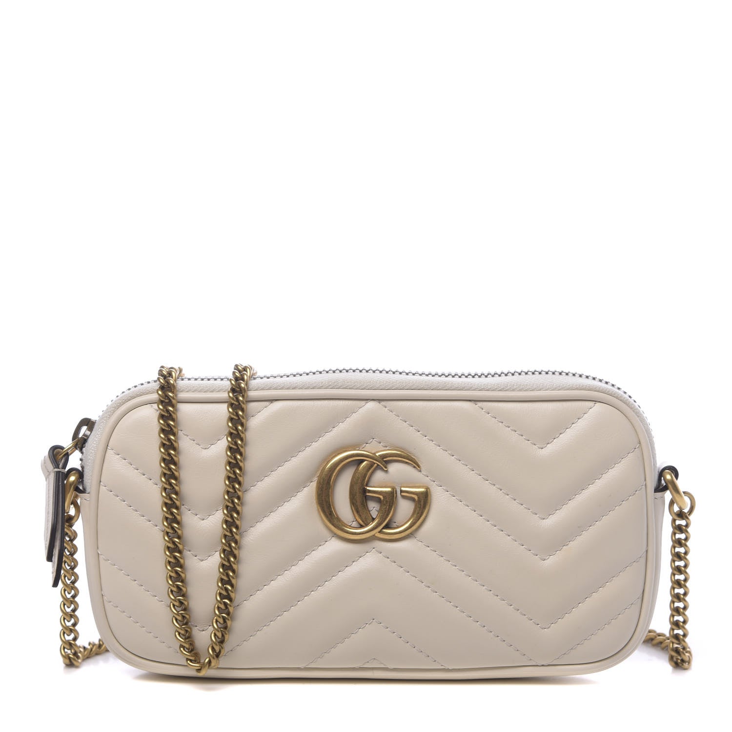 Gucci Calfskin Matelasse Mini GG Marmont Chain Crossbody Bag White 1 of 13