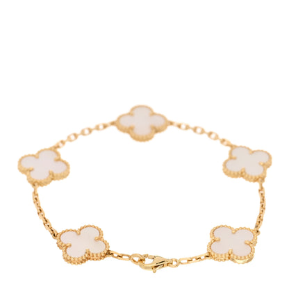 Van Cleef & Arpels 18K Yellow Gold Mother of Pearl 5 Motifs Vintage Alhambra Bracelet 2 of 4