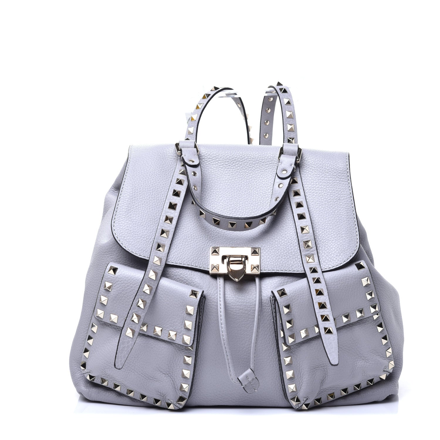 Valentino Garavani Pebbled Calfskin Rockstud Double Pocket Backpack Pastel Grey 1 of 8