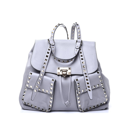Valentino Garavani Pebbled Calfskin Rockstud Double Pocket Backpack Pastel Grey 1 of 8