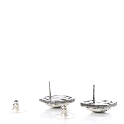 Chanel Pearl Crystal CC Earrings Silver 3 of 4