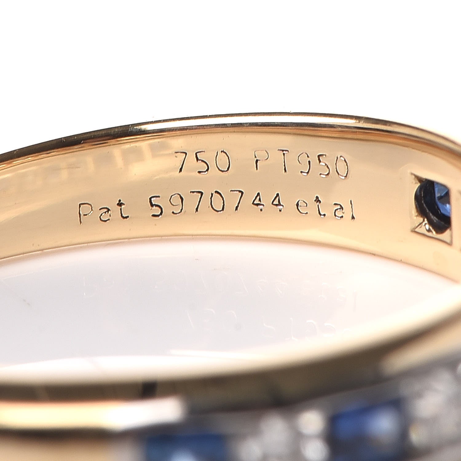 Tiffany 18K Yellow Gold Platinum Diamond Blue Sapphire 4mm Lucida Band Ring 52 6 6 of 8