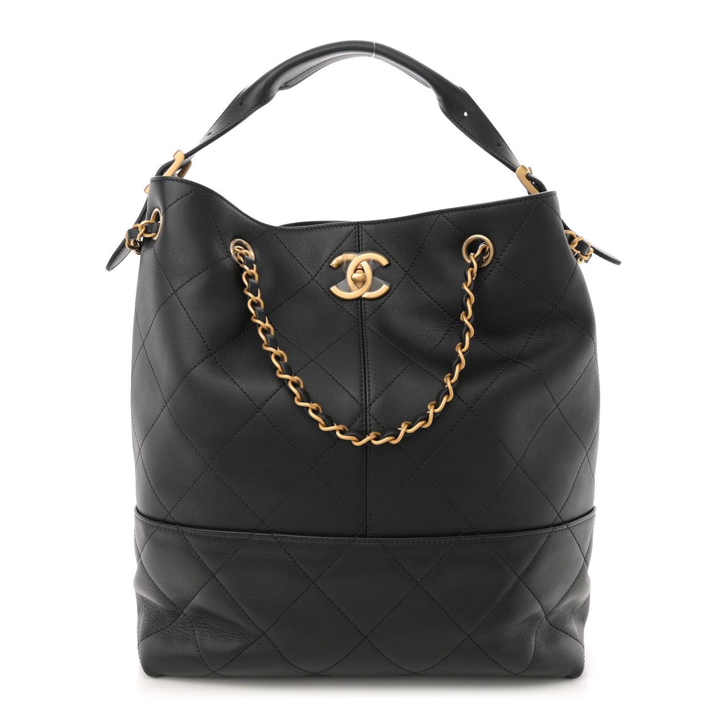Calfskin Stitched Hobo Black