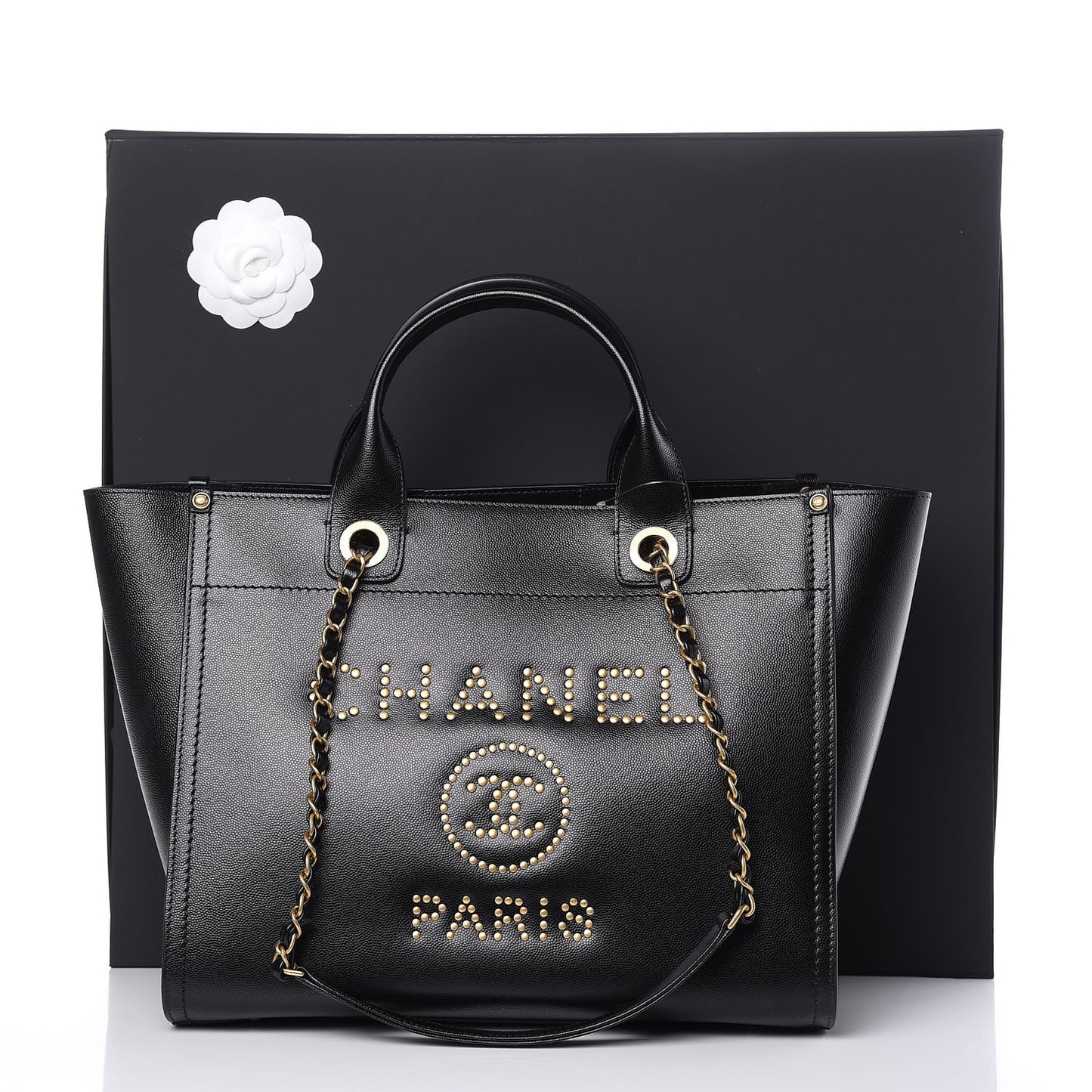 Caviar Small Studded Deauville Tote Black